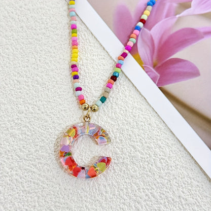 Colorful Heart Resin Letter Necklace