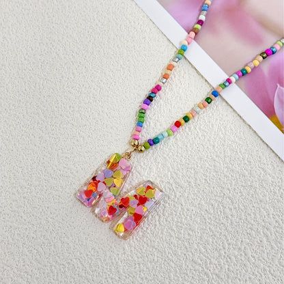 Colorful Heart Resin Letter Necklace