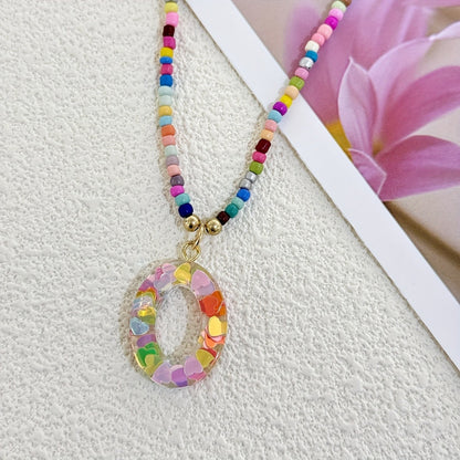 Colorful Heart Resin Letter Necklace