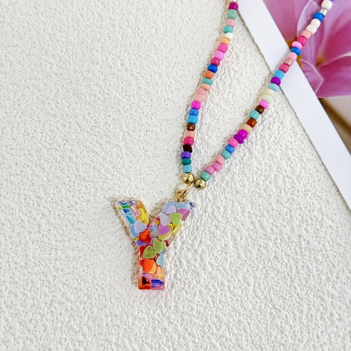 Colorful Heart Resin Letter Necklace