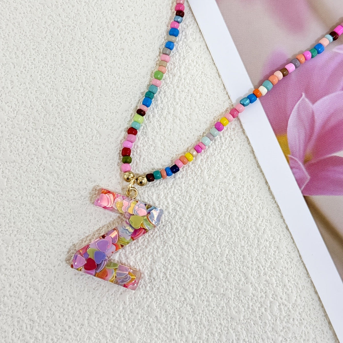 Colorful Heart Resin Letter Necklace