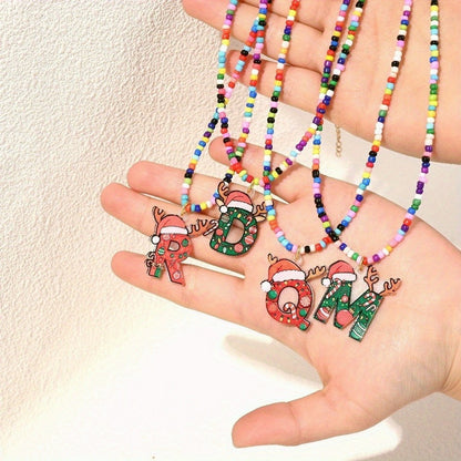 Christmas Initial Beaded Necklace