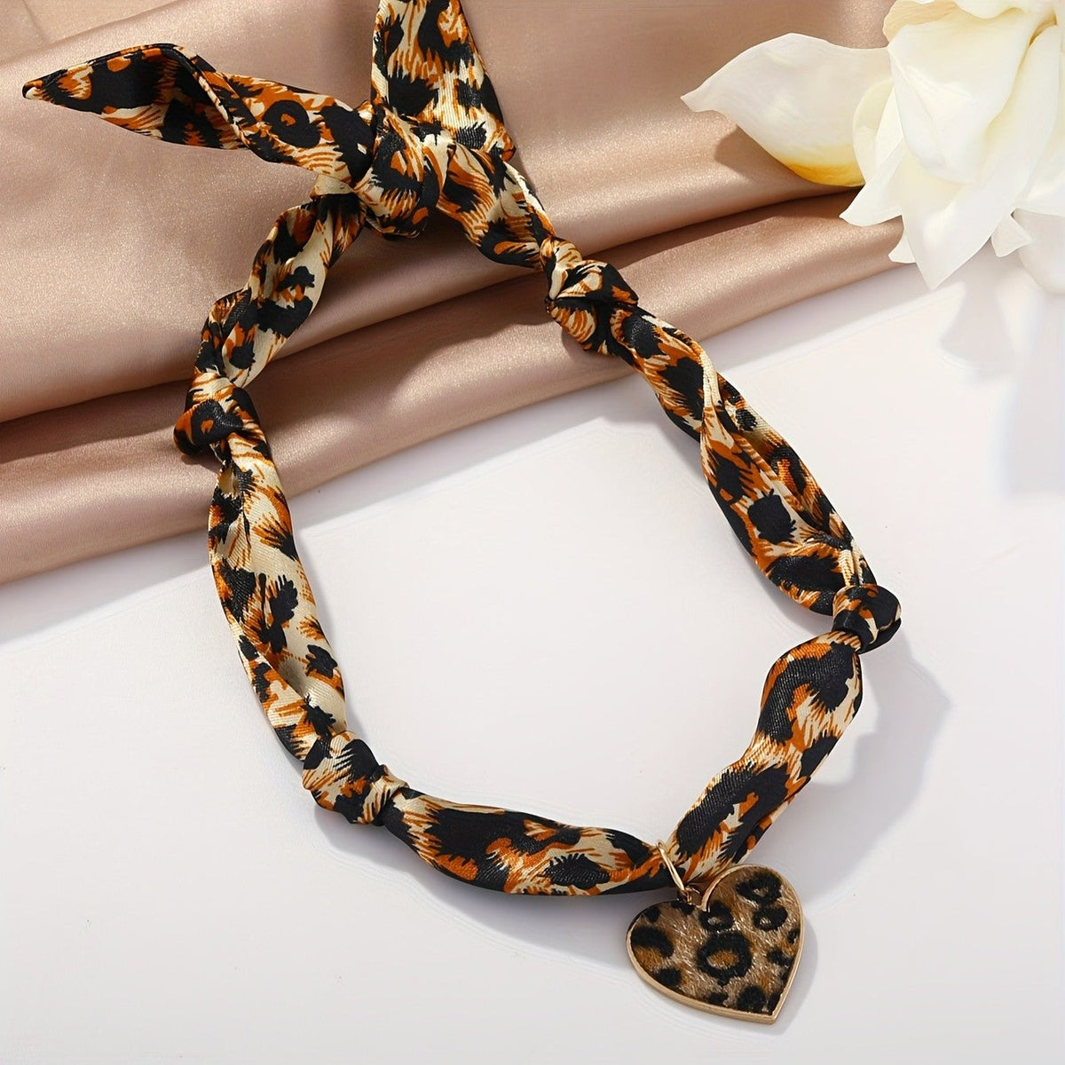 Leopard Print Heart Scarf Necklace
