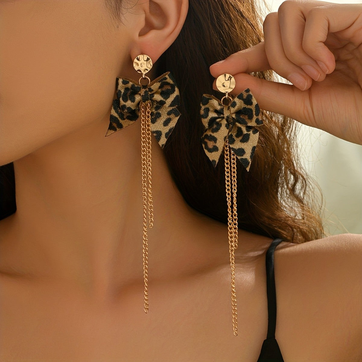 Leopard Bow Tassel Earrings