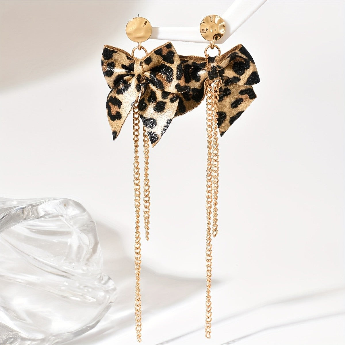 Leopard Bow Tassel Earrings
