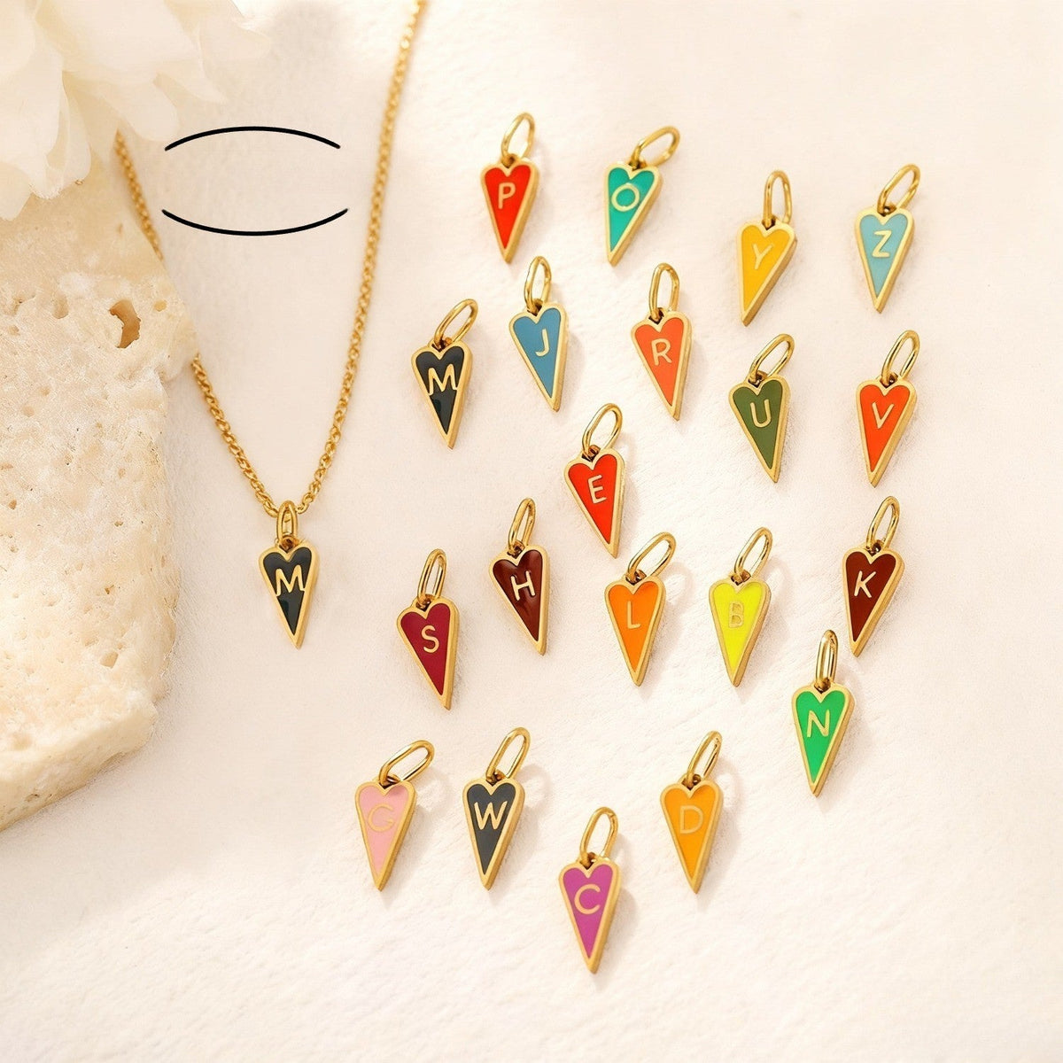 Enamel Letter Heart Necklace