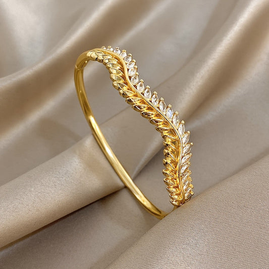 Curved Leaf Crystal Bracelet