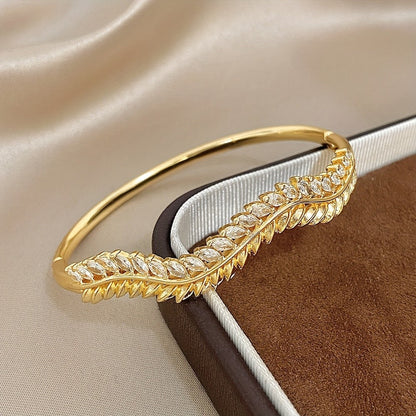 Curved Leaf Crystal Bracelet