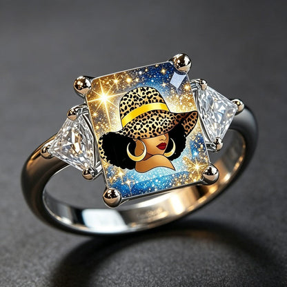 Starry Sky Leopard Hat Square Ring