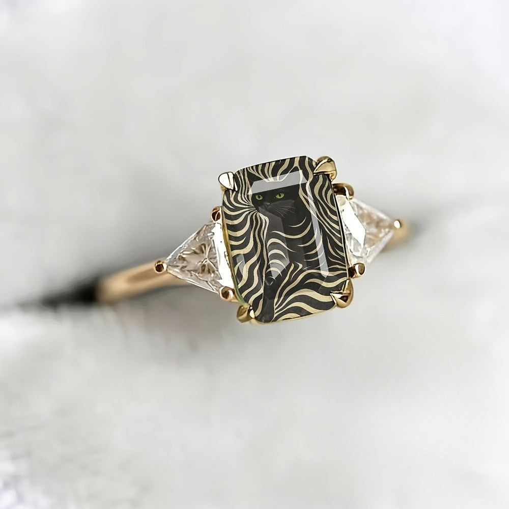 Zebra Cat Square Ring