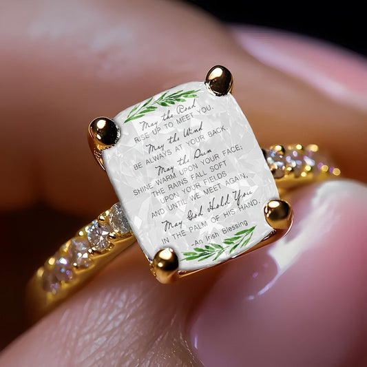 Irish Blessing Leaf Square Ring