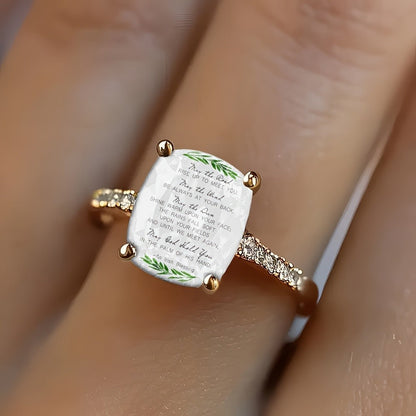 Irish Blessing Leaf Square Ring