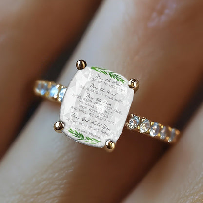 Irish Blessing Leaf Square Ring