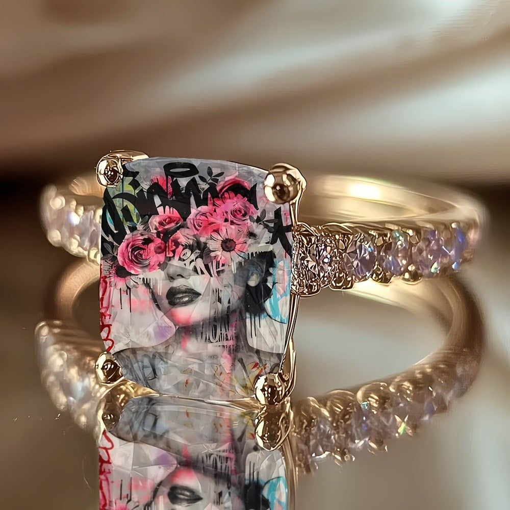 Floral Graffiti Portrait Ring