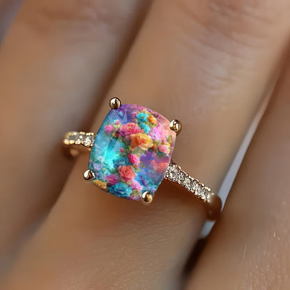 Colorful Floral Butterfly Square Ring