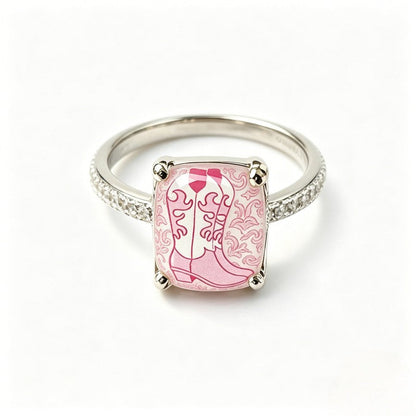 Pink Cowboy Boot Square Ring