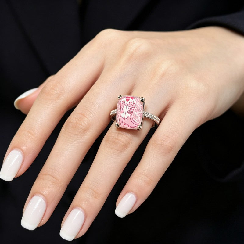 Pink Cowboy Boot Square Ring