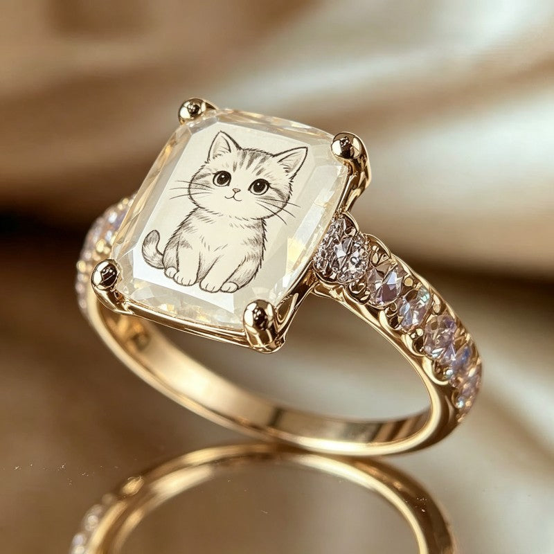 Kitten Square Statement Ring