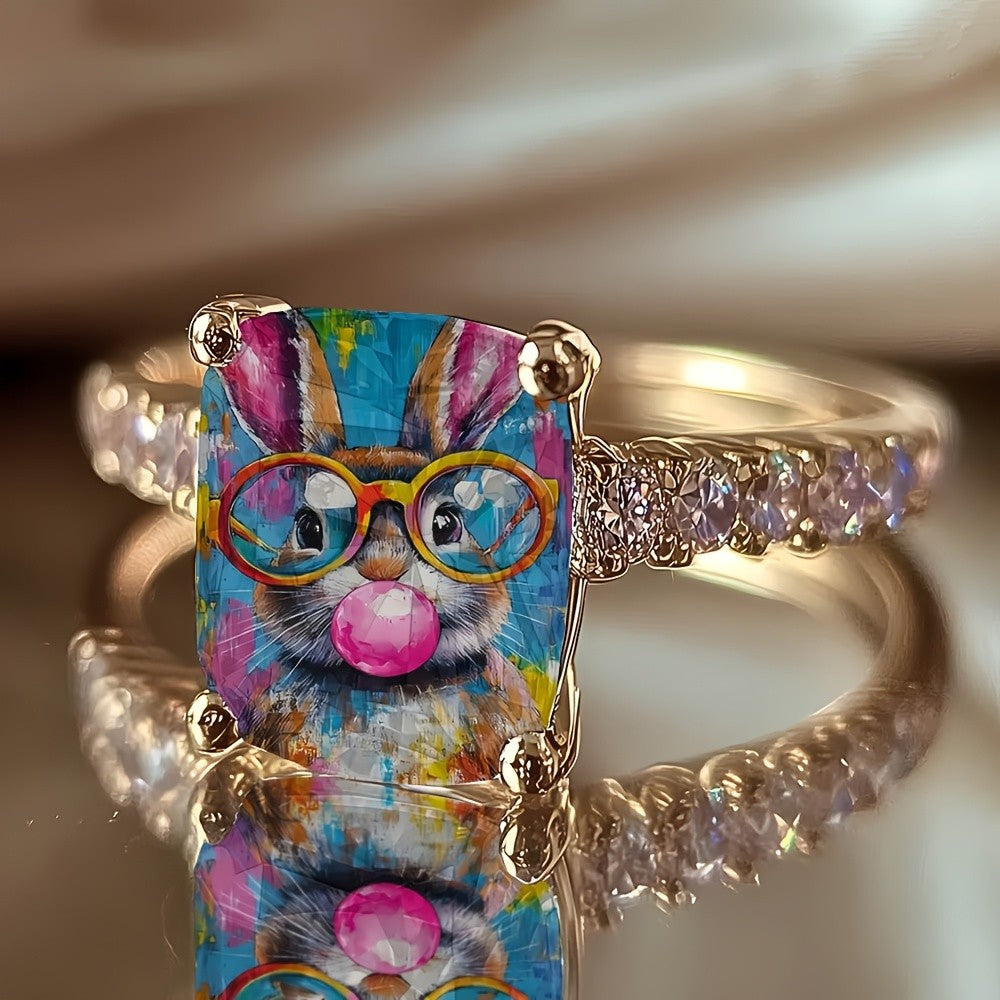 Colorful Bunny Square Ring