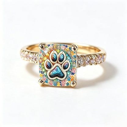 Colorful Paw Print Square Ring