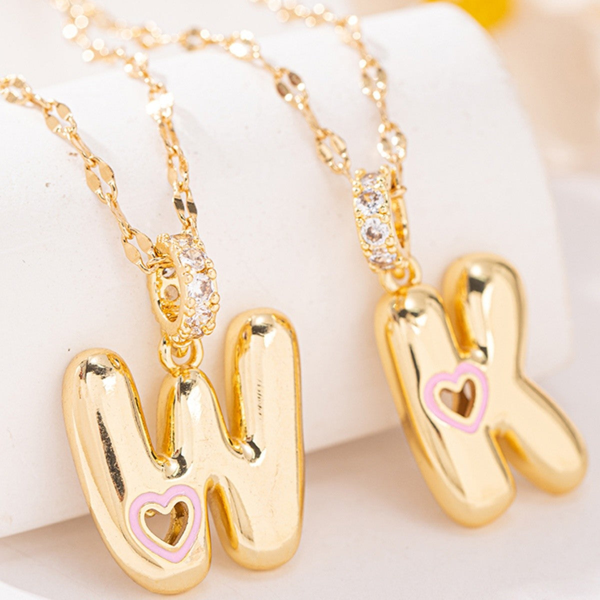 Pink Heart Initial H Necklace