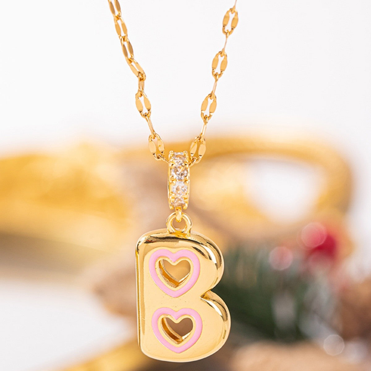 Pink Heart Initial H Necklace