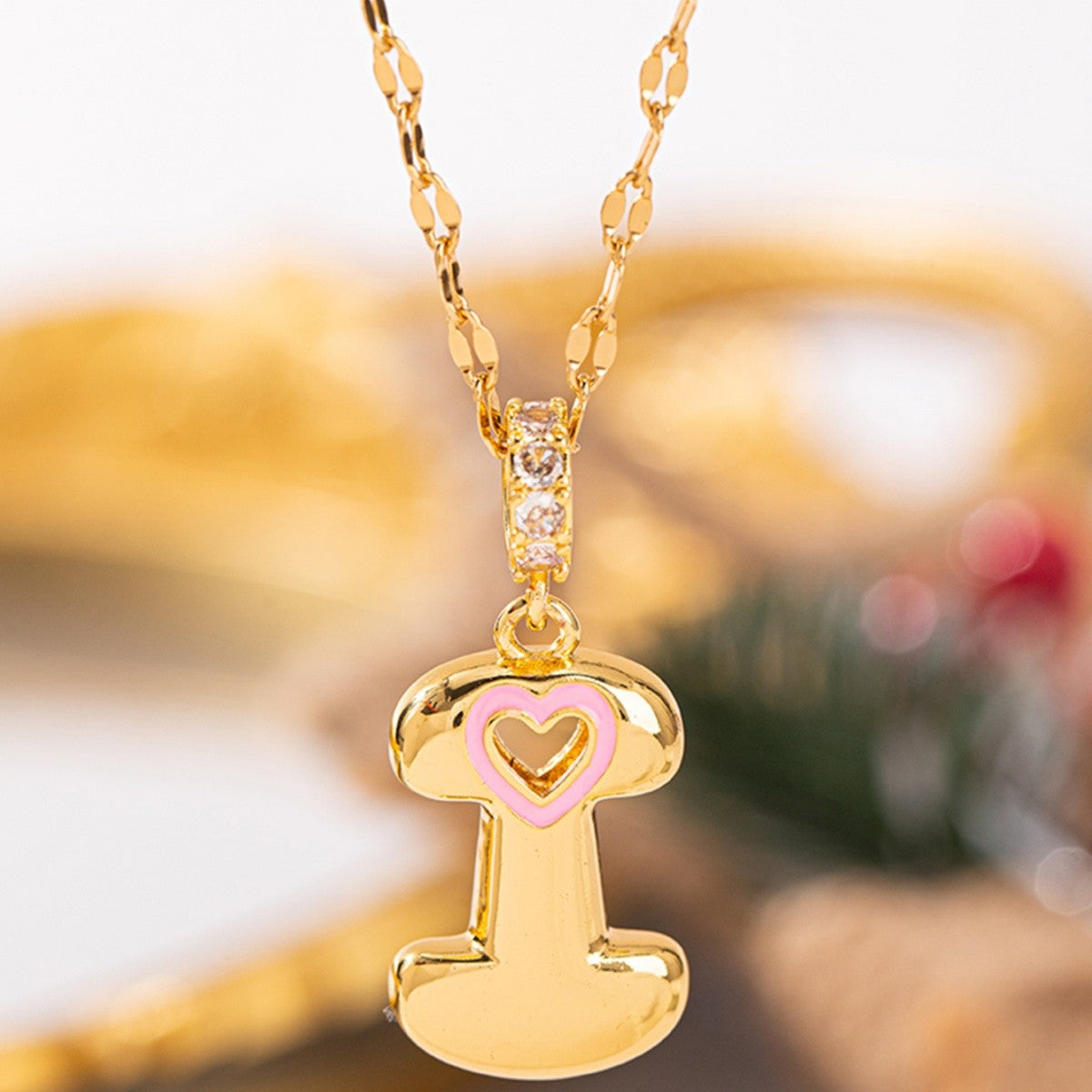Pink Heart Initial H Necklace
