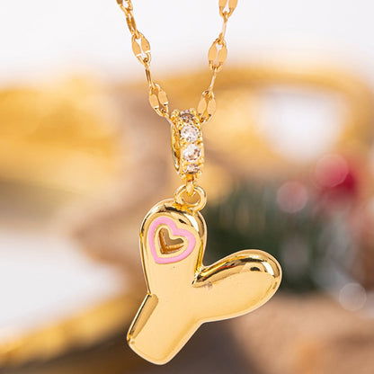 Pink Heart Initial H Necklace