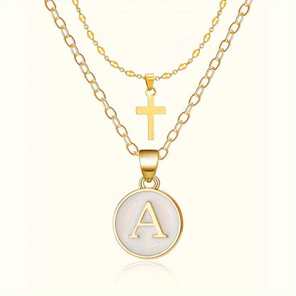 Initial Cross Layered Necklace