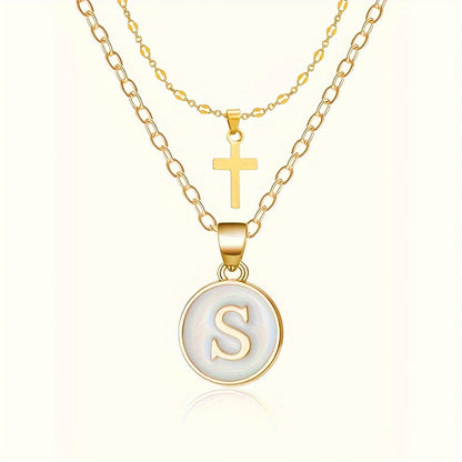 Initial Cross Layered Necklace