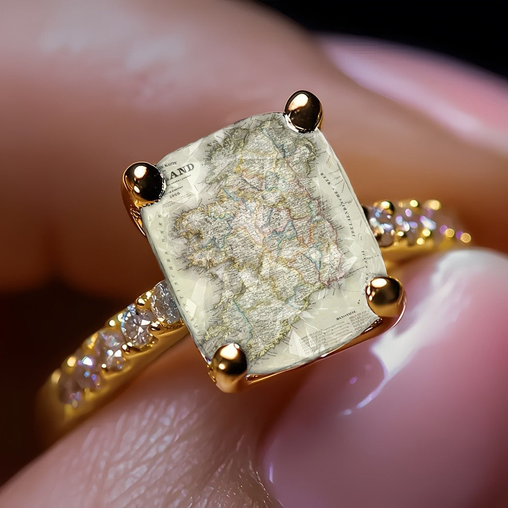 Vintage Map Square Ring