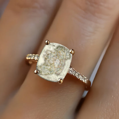 Vintage Map Square Ring