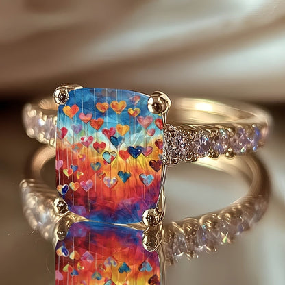 Colorful Falling Hearts Square Ring