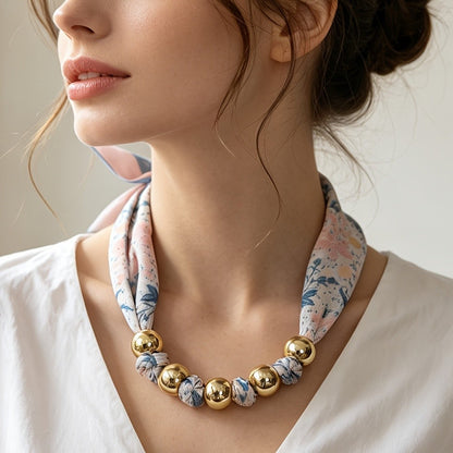 Floral Print Beaded Neck Scarf