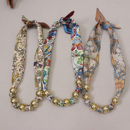Floral Print Beaded Neck Scarf