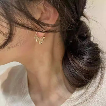 Gold-Tone Heart Bead Hoop Earrings