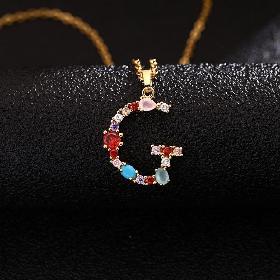 Multicolor Zircon Initial Necklace