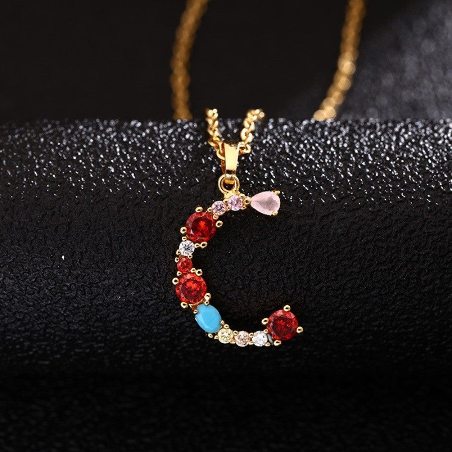 Multicolor Zircon Initial Necklace