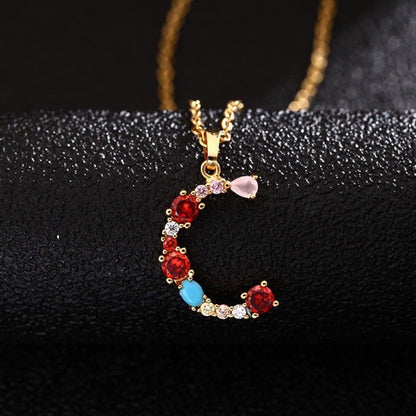Multicolor Zircon Initial Necklace