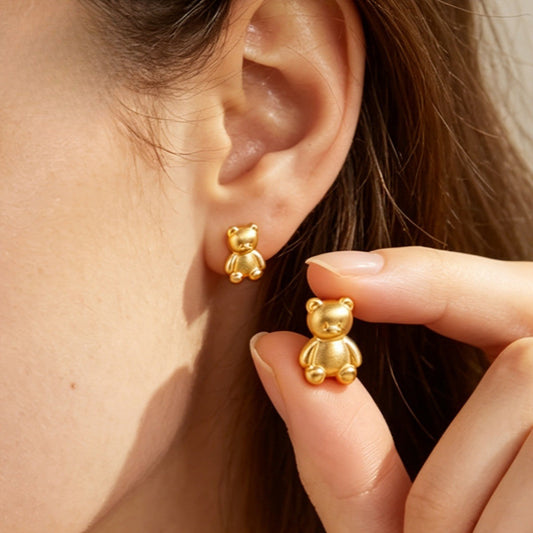 3D Teddy Bear Stud Earrings