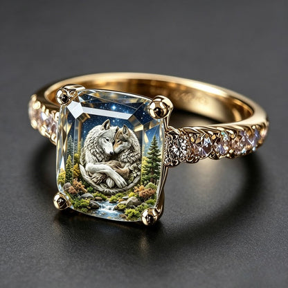 Cuddling Wolves Square Ring
