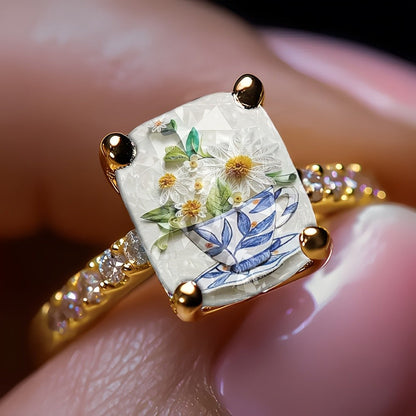 Floral Teacup Square Ring