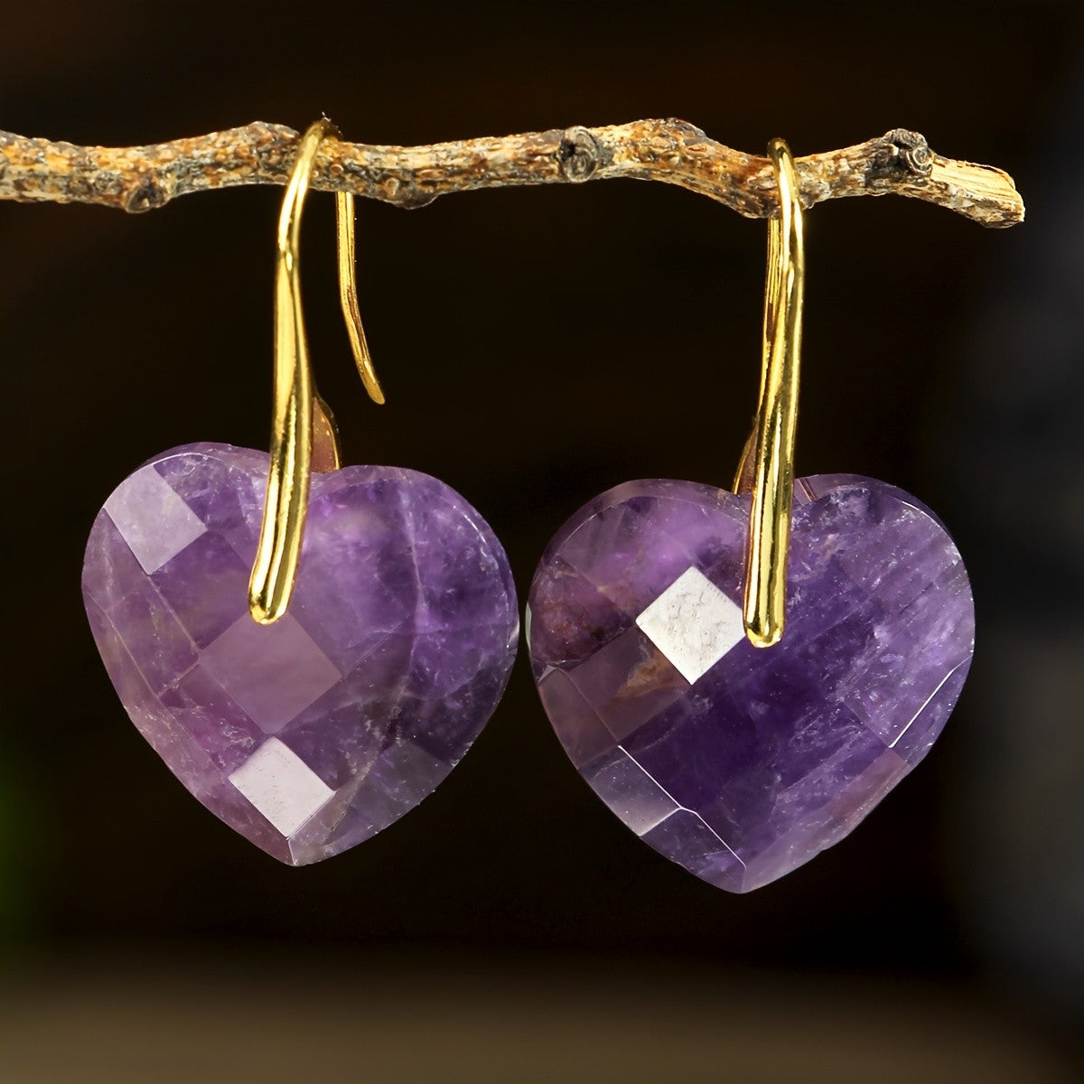 Faceted Green Heart Earrings