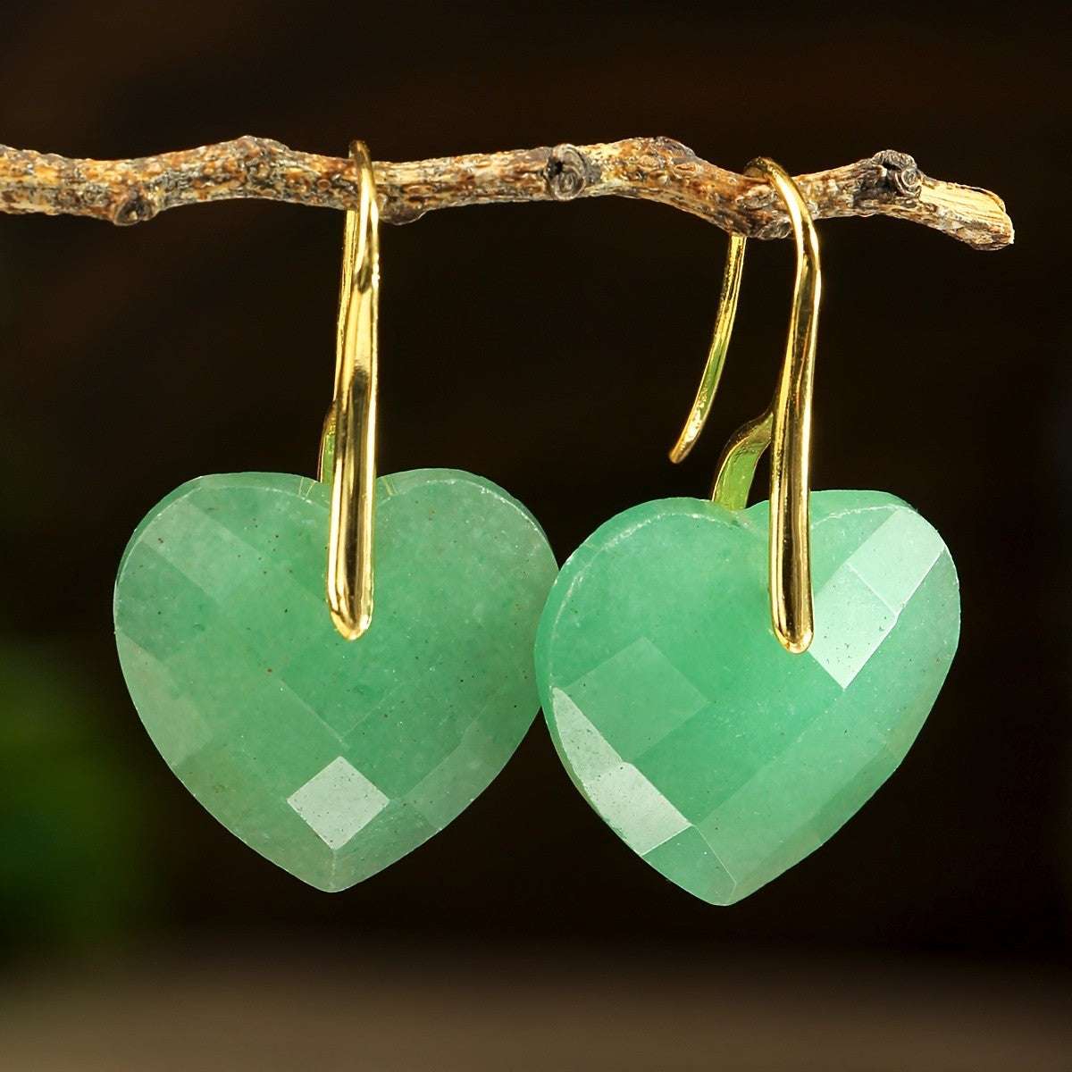 Faceted Green Heart Earrings