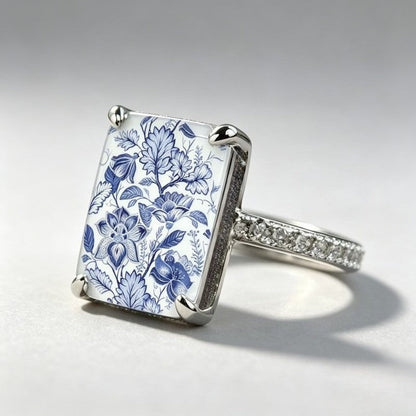 Blue Floral Square Ring