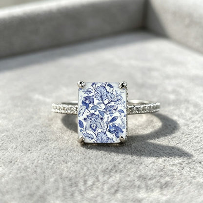 Blue Floral Square Ring