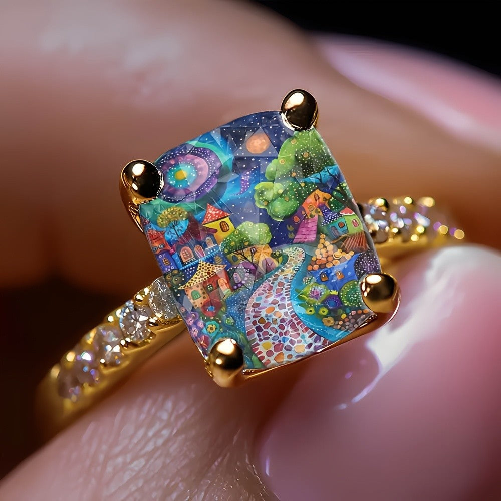 Colorful Village Square Ring