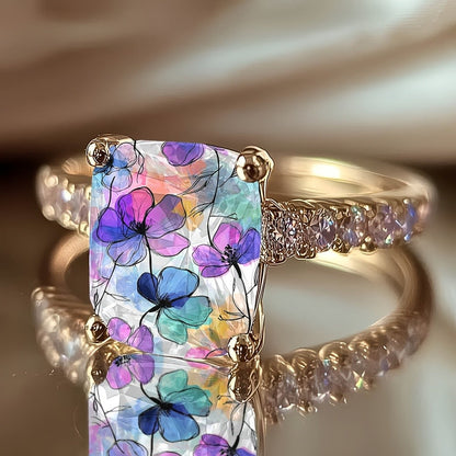 Watercolor Floral Square Ring