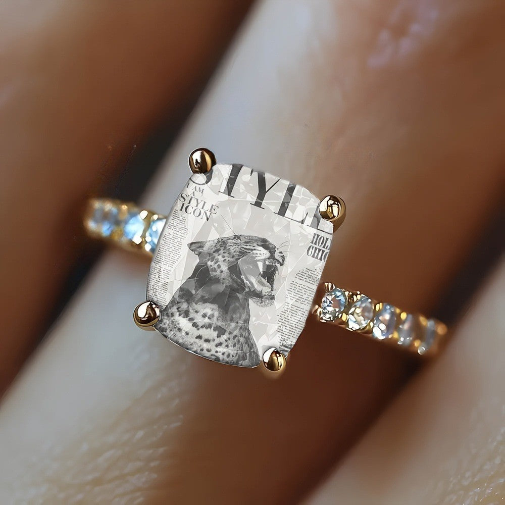 Leopard Collage Crystal Ring