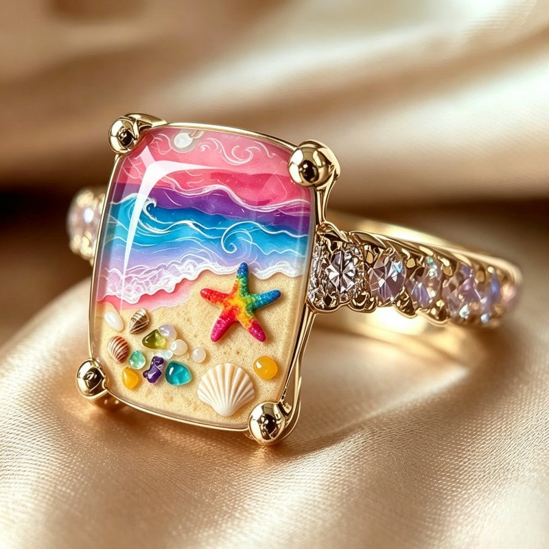 Rainbow Beach Scene Ring